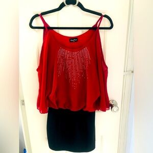 Red tapered rhinestone dress